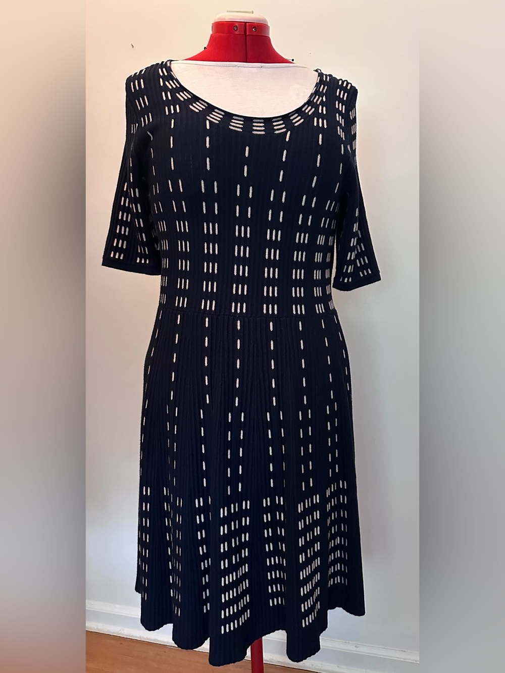 Roz & Ali Navy Open Knit Sweater Dress XL | Fit & Flare